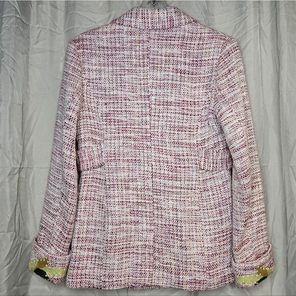 Kenzie Magenta Pink Textured Tweed Colorful Sequins Beads Abstract Design Blazer - Picture 5 of 16